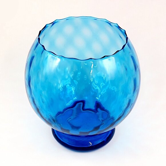 Empoli Blue Optic Glass Footed Bowl Vase - Mid-Century Italian Glassware - Picture 2 of 5